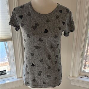 J. Crew Gray & Black Sequin & Print Heart Tee, Cotton/ Modal, Small, Like new